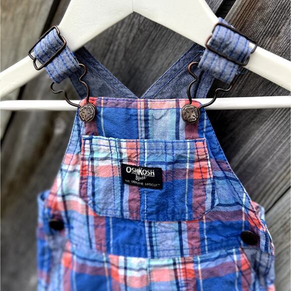 OshKosh‎ B'Gosh Plaid Shortalls, Size 3 Months - Picture 3 of 6